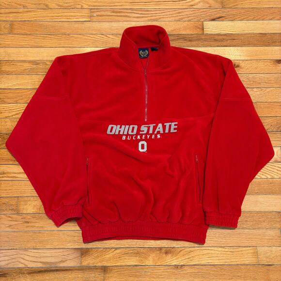 Y2K Ohio State Buckeyes Heavy Pull Over Quarter Zip Fleece Sweater Size XL - Picture 1 of 6